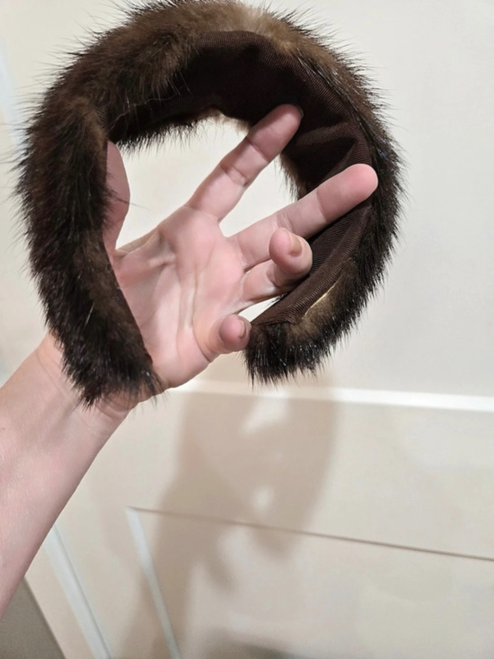 Vintage 50s Real Mink Fur Halo Hat Headband Grosgrain Lined Fascinator Brown